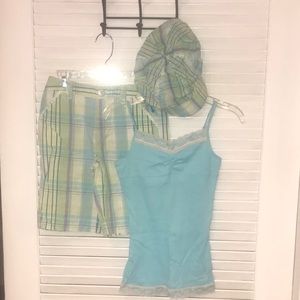 Justice Capri Set w/ Hat Plaid Like New